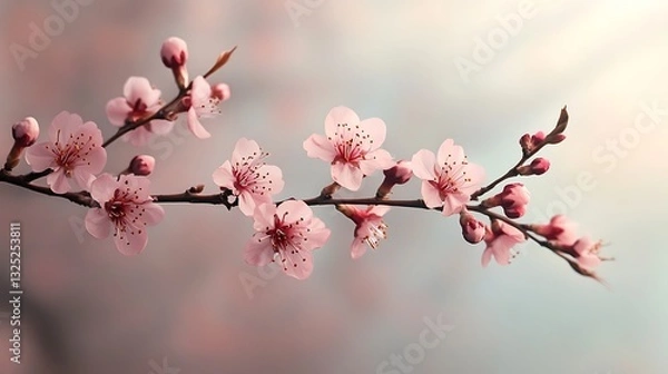 Obraz Close-up of Pink Cherry Blossoms on a Branch / 枝に咲くピンクの桜のクローズアップ