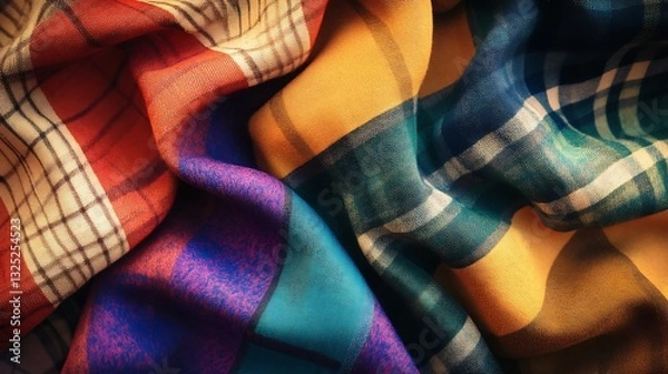 Fototapeta Softly Draped Colorful Tartan Fabric / 柔らかくドレープのかかったカラフルなタータン生地