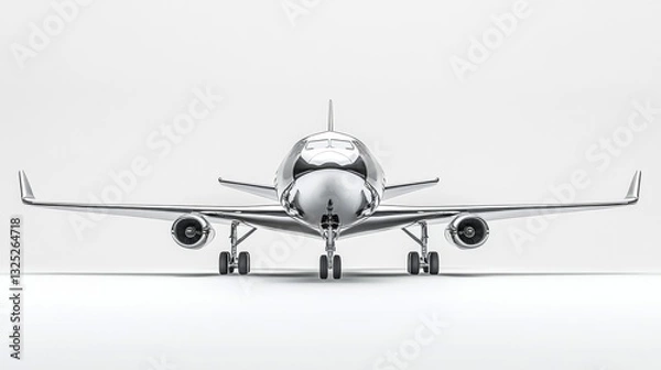 Fototapeta White Airplane Front View on White Background