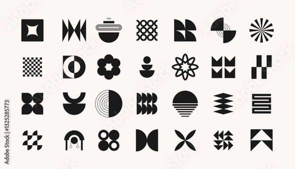Fototapeta Groovy retro shapes. Abstract 70s 80s pop art style abstract figures, funky geometric hippie elements, Y2K retro badges for poster logo design. Vector isolated set.