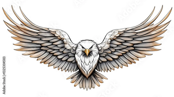Fototapeta Png of Majestic white eagle soaring with powerful wings extended in flight on transparent background.