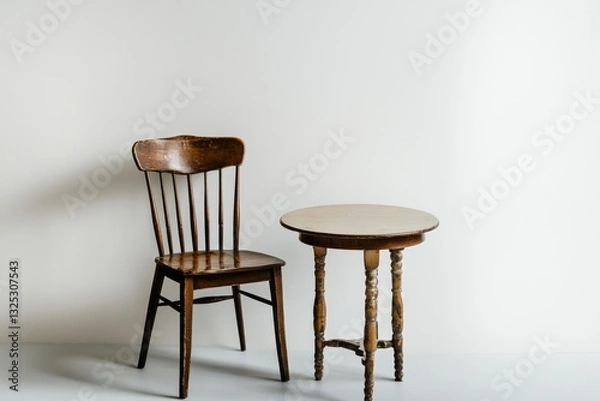 Fototapeta A chair and table set against a white background.