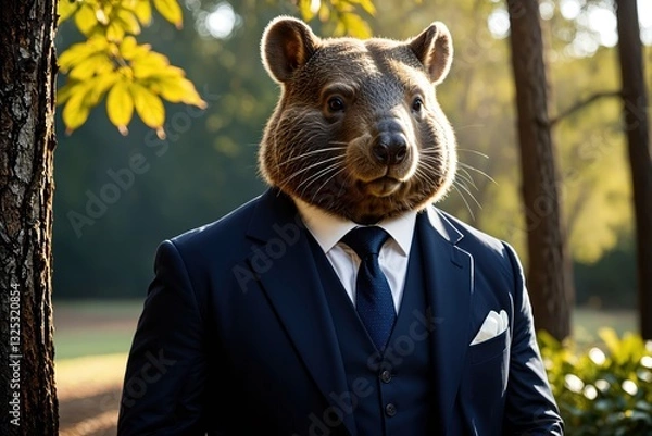 Fototapeta Wombat in Formal Suit, Surreal Anthropomorphic Art