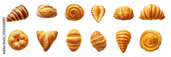 Obraz Delicious Assortment of Freshly Baked Breads and Croissants Bakery Products Variety of Pastries