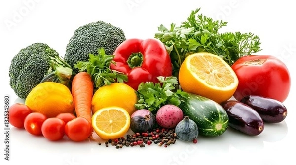 Fototapeta Vegetables and fruits isolated on a white