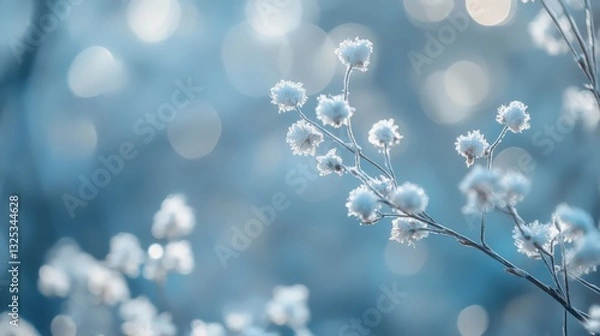 Fototapeta Enchanting Winter Bloom: Frost-Kissed Flora Against a Dreamy Bokeh Backdrop