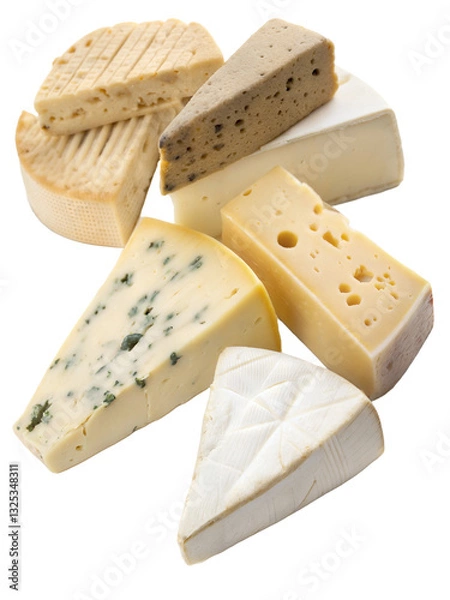 Fototapeta various types of cheese isolated on white background