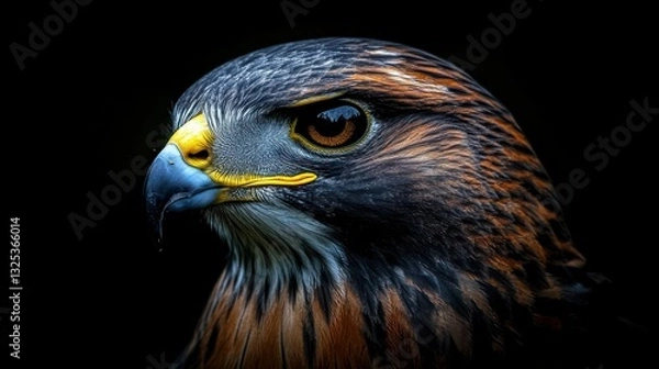 Fototapeta Close-up hawk portrait against black background