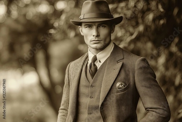 Obraz A well dressed man wearing a hat and suit poses