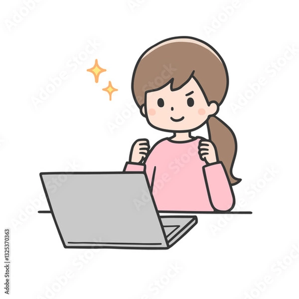 Fototapeta パソコンの前でガッツポーズをする女性