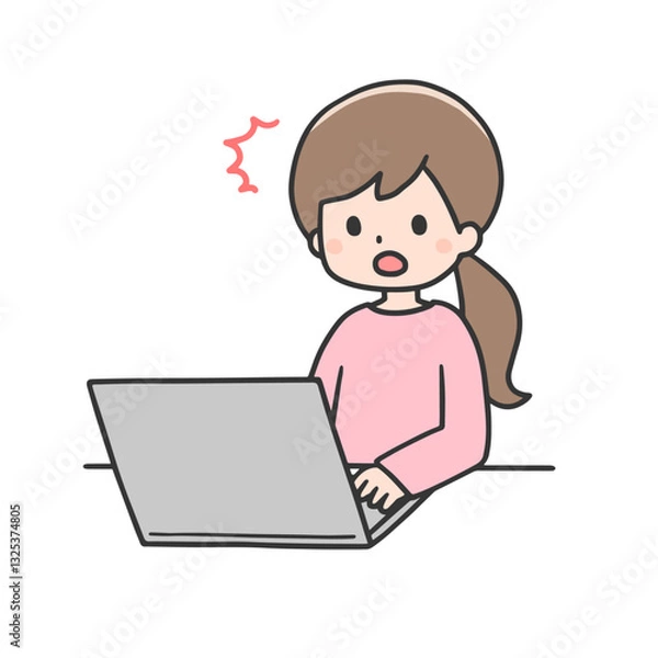 Obraz パソコンの前で驚く女性