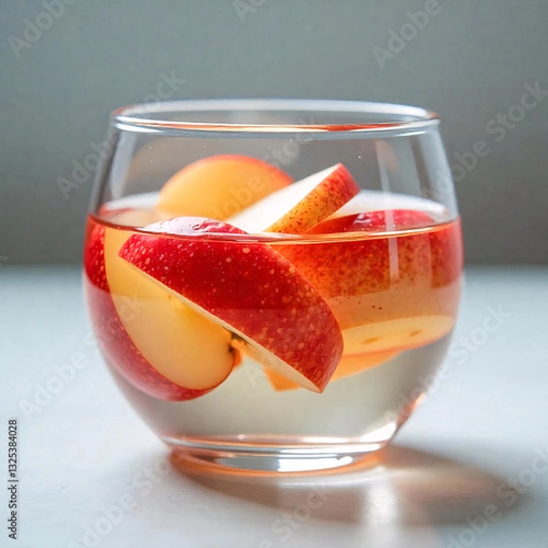 Fototapeta sliced apples in a glass of water white background