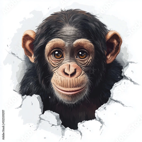 Fototapeta a cute chimpanzee, hole in the wall