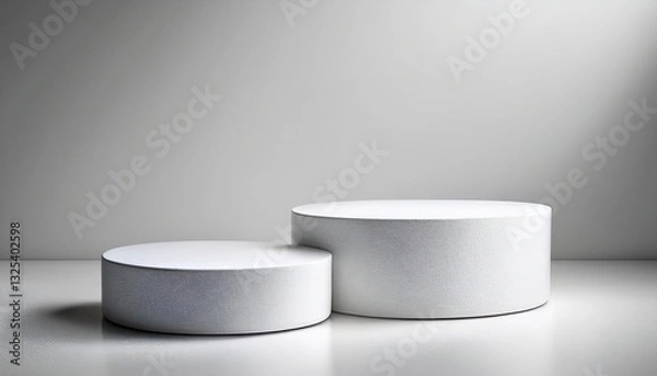 Fototapeta white background with two cylindrical podiums for product presentation mockup