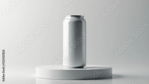 Fototapeta  "Minimalist Aluminum Soda Can – Sleek Matte Finish on White Podium"