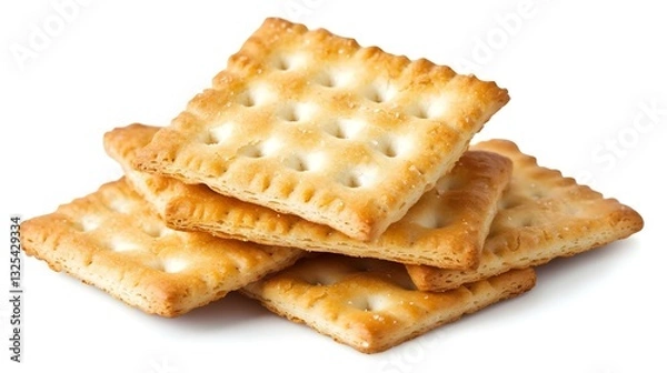 Fototapeta Fresh baked cream crackers isolated on white