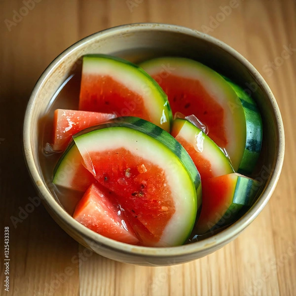 Fototapeta freshly sliced cucumber in a bowl of water