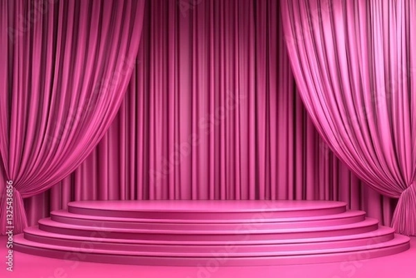 Fototapeta Pink Stage Background with Elegant Drapes and Circular Steps