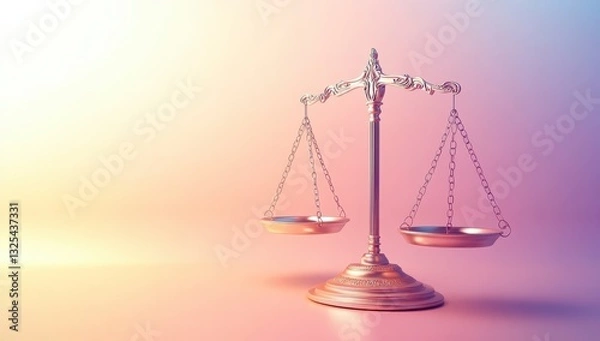 Fototapeta Elegant Symbol of Justice with Scales on Pastel Background