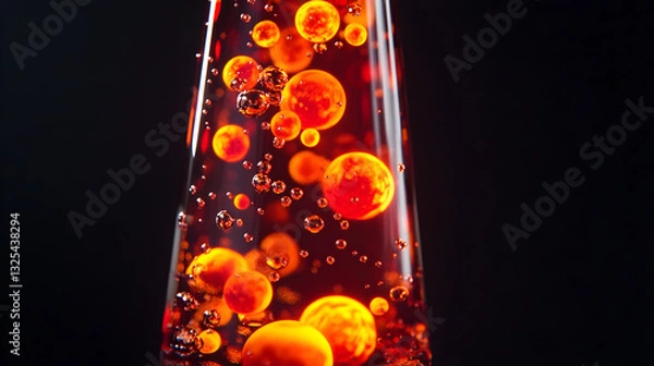 Obraz Lava lamp effect with bright neon red and orange globs floating in a dark liquid