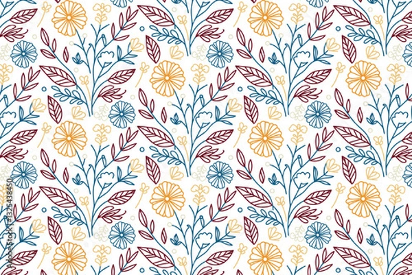 Fototapeta sophisticated seamless floral design with trendy single line art flowers and nature inspired texture for textile and home decor
