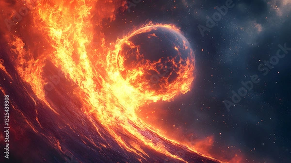 Fototapeta Cosmic inferno consuming an alien planet with unstoppable waves of molten fury