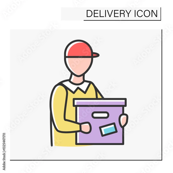 Fototapeta Courier color icon. Large parcel delivery from internet shops. Delivery service concept. Isolated vector illustration