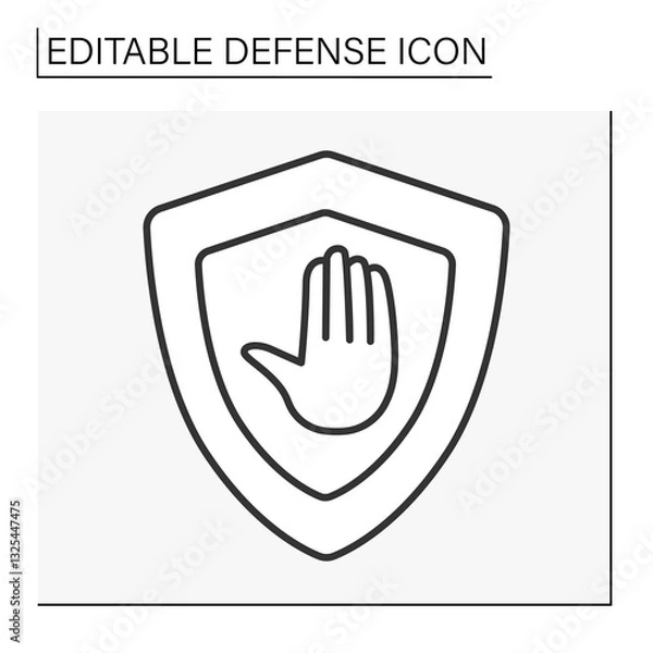 Fototapeta  Shield line icon. Dangerous sign. Stop. Defense concept. Isolated vector illustration. Editable stroke
