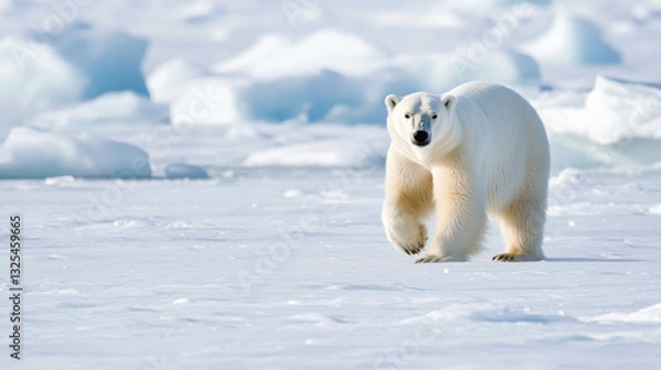 Fototapeta Majestic Polar Bear Traversing a Pristine Snowy Landscape in Arctic Wilderness