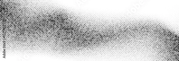 Obraz Halftone wavy texture background. Dotted gritty sand noise wallpaper. Black grunge pop art wave gradient overlay. Weathered pixelated raster halfton comic backdrop. Vector bitmap fading subtle surface