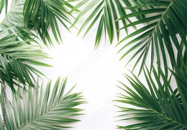 Fototapeta Lush Green Palm Leaves Forming a Natural Frame on a White Background Ideal for Tropical Themes and Summer Decoration Concepts