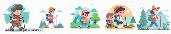Obraz Hiking Kids Vector Set Image