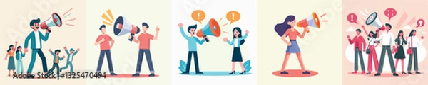 Obraz Vector set image of people using megaphone
