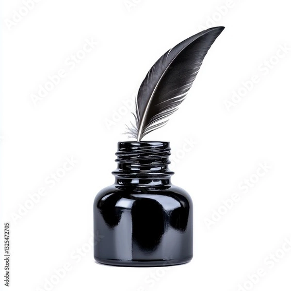 Fototapeta Elegant Black Quill Pen In Ink Bottle, Generative AI.