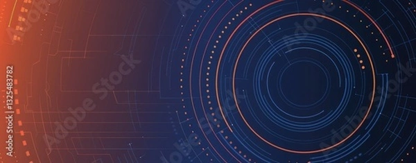 Fototapeta Modern abstract blue and orange gradient background with curved lines and glowing neon effects.