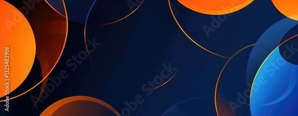 Fototapeta Modern abstract blue and orange gradient background with curved lines and glowing neon effects.