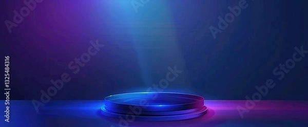Fototapeta Abstract blue background with geometric shapes and light streaks. Modern technology vector design.