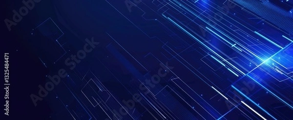 Fototapeta Abstract blue background with geometric shapes and light streaks. Modern technology vector design.