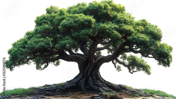 Fototapeta The Majestic Canopy: A magnificent, large tree with a sprawling, verdant canopy, its thick, textured trunk firmly rooted in the earth, presenting a scene of resilience and longevity.
