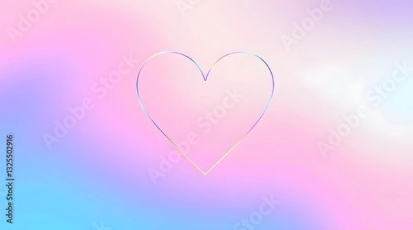 Fototapeta Holographic Heart Outline on Soft Pastel Background for Valentine's Day
