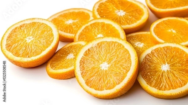Fototapeta Many slices of an orange on a white background