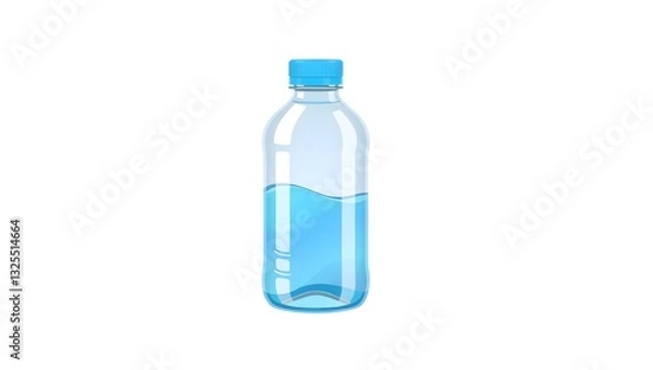 Obraz  A clear bottle filled with vibrant blue liquid, sitting on a wooden surface, reflecting light. 