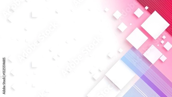 Obraz Abstract background featuring a dynamic arrangement of colorful squares and triangles in various sizes and orientations.  