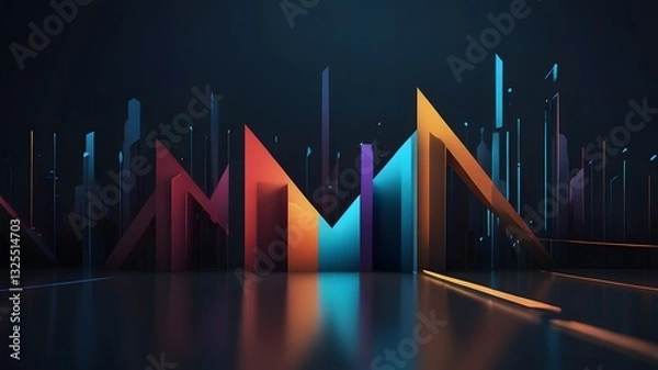 Obraz Abstract geometric shapes in vibrant colors contrast against a dark background, creating a dynamic visual composition.  