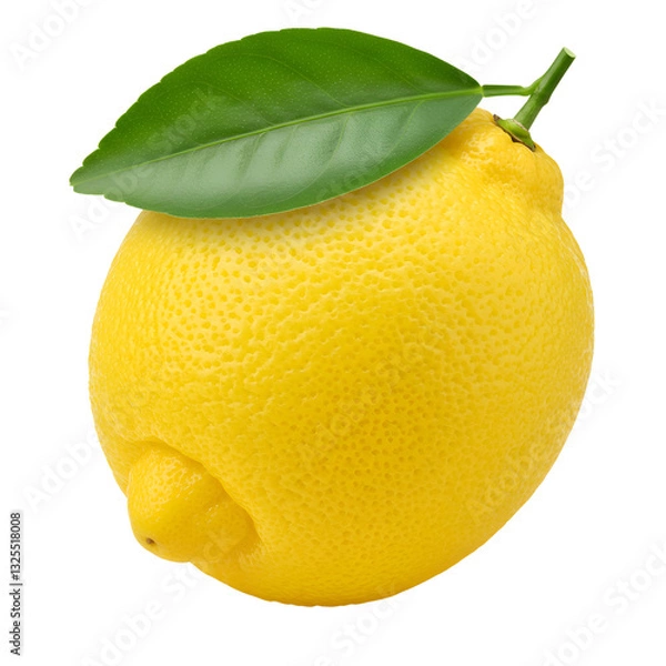 Obraz Fresh Yellow Lemon with Green Leaf – Textured & Vibrant Transparent PNG