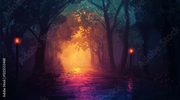 Fototapeta Mystical Forest Path at Dusk