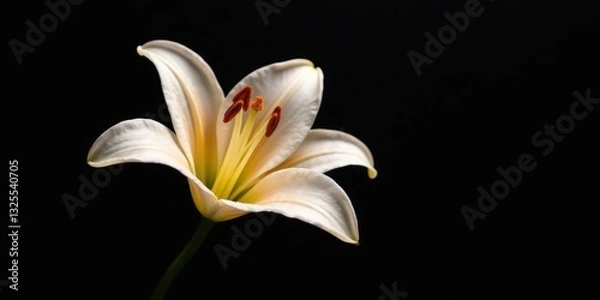 Fototapeta A Delicate White Lily Blossom Against a Dark Background, a Study in Contrast and Elegance