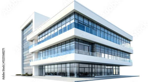 Fototapeta Modern office building with transparent background showing corporate architecture