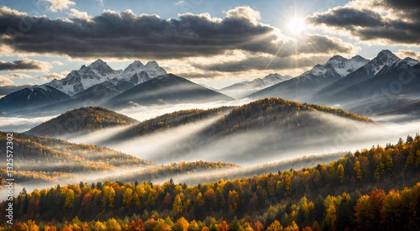 Obraz autumn sunset in the mountains. ai generated