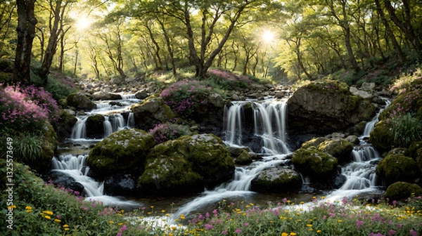 Obraz waterfall in the forest. ai generated